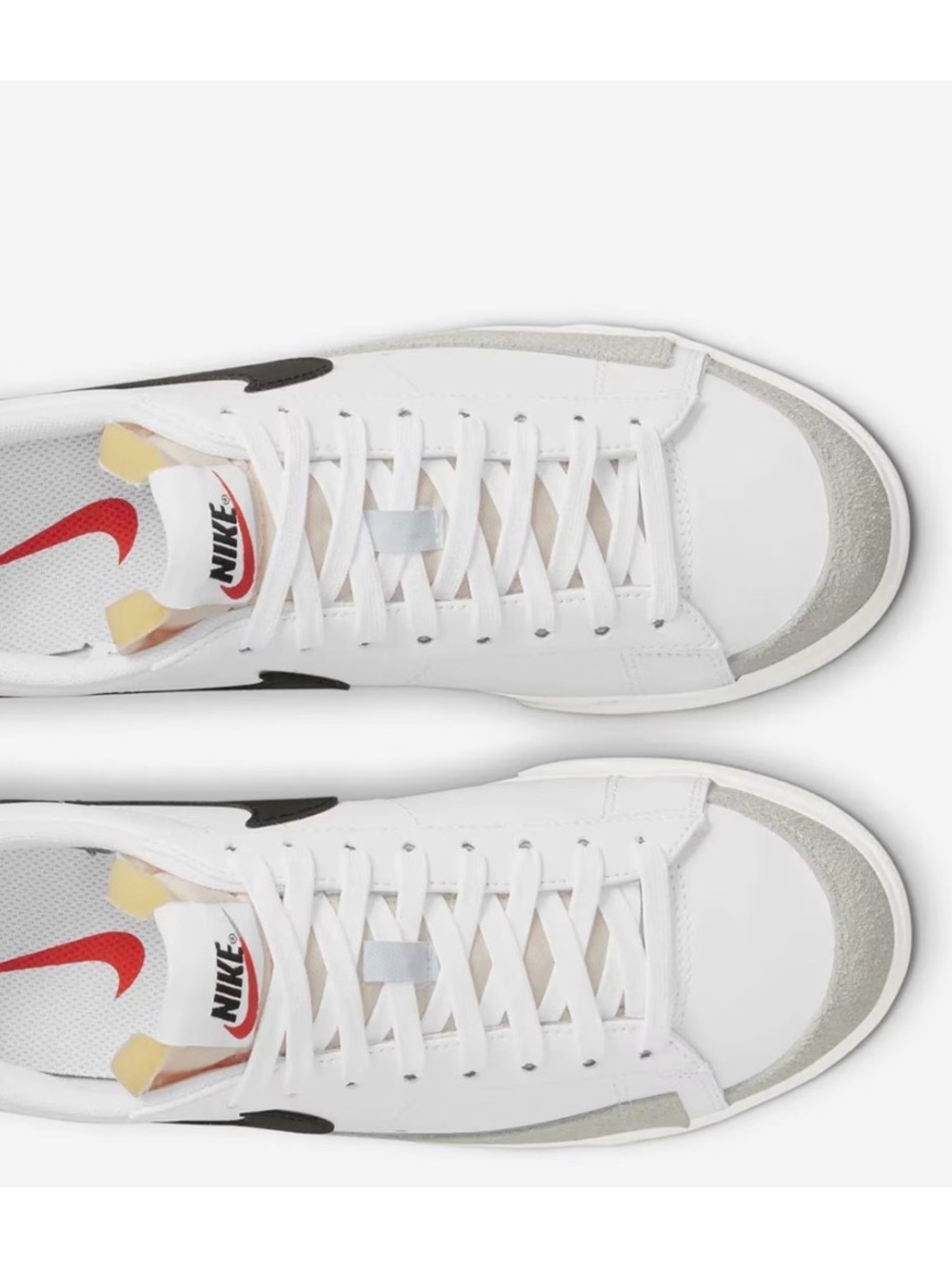 Nike Blazer Loe Cut White Platform Sneakers w Black Swoosh and Red Tongue Logo - Picture 11 of 14